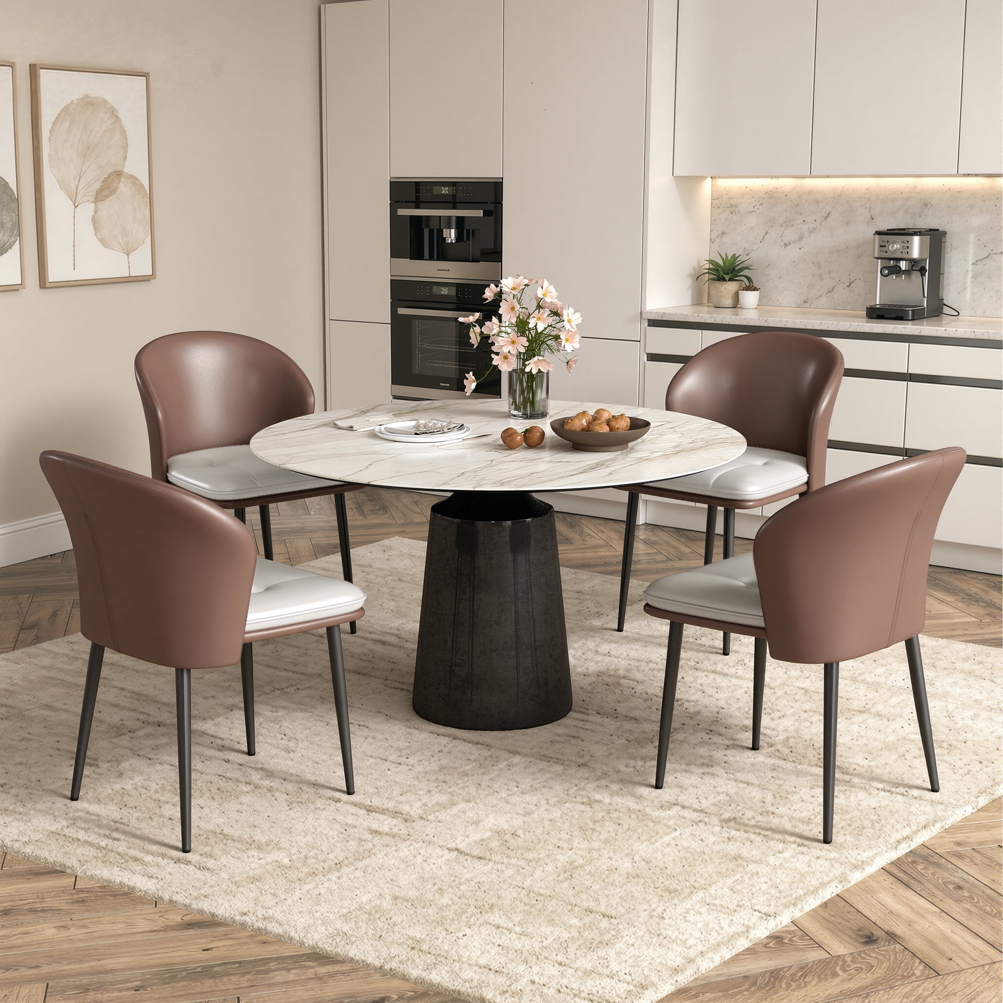MOONMISS Dining Chairs Set of 4,Faux Leather Ergonomic Backrest Padded Seat Metal Legs Color Block For Kitchen Living Room