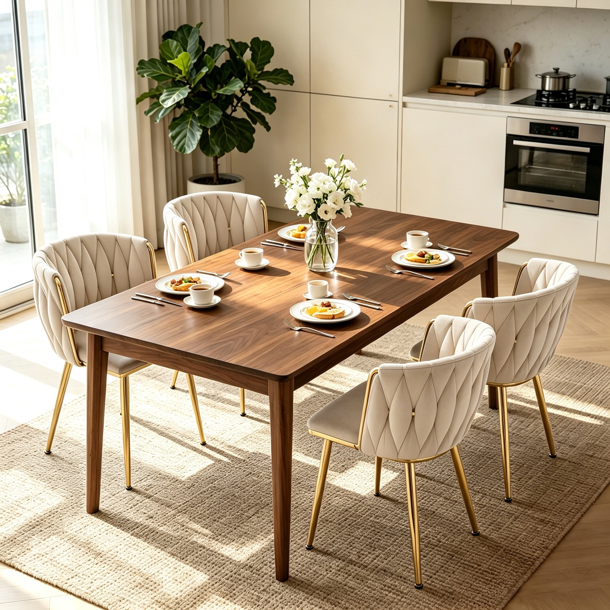 MOONMISS Dining Chairs Set of 4 with Metal Legs for Kitchen Dinning Room,Beige