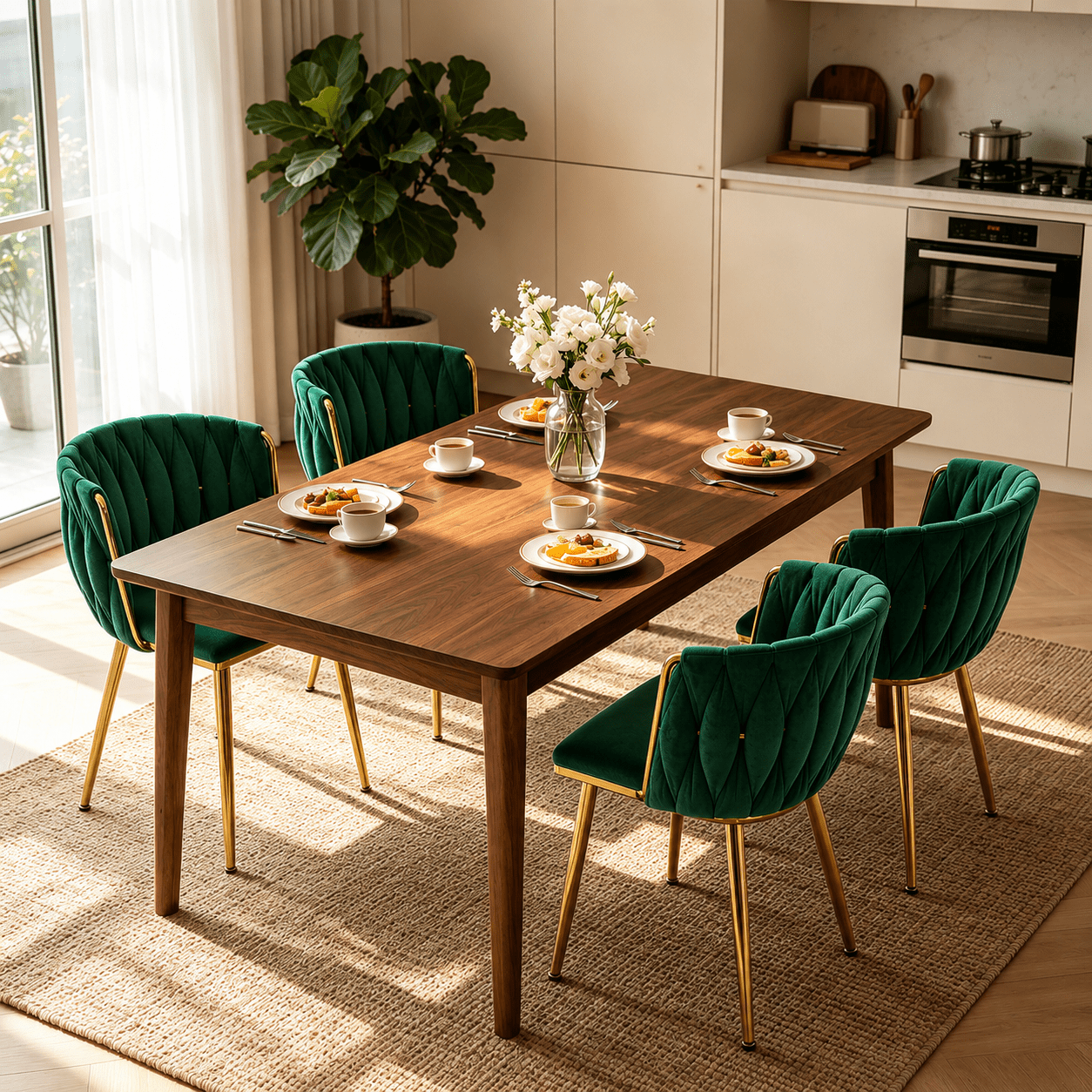 MOONMISS Dining Chairs Set of 4 with Metal Legs for Kitchen Dinning Room,Green