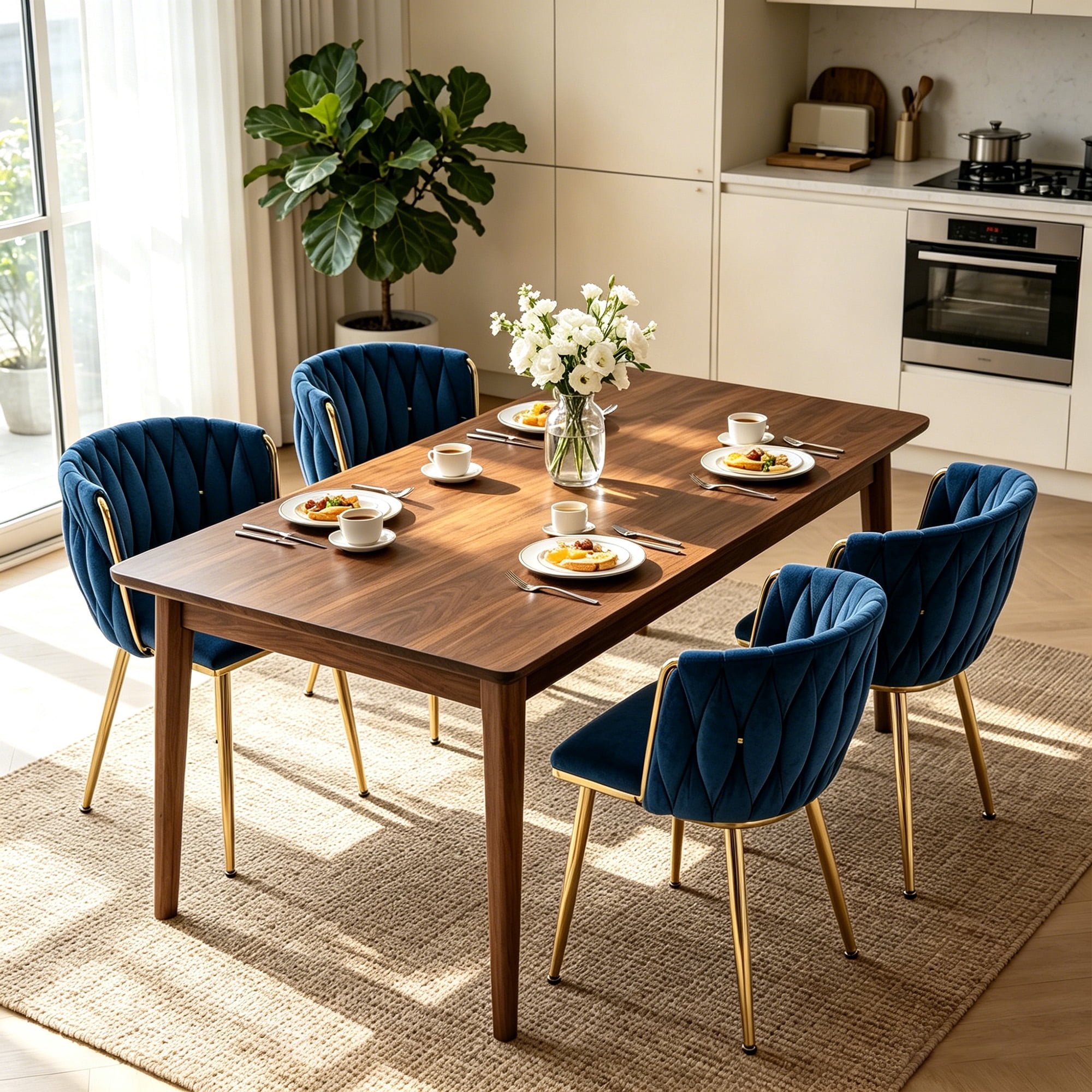 MOONMISS Dining Chairs Set of 4 with Metal Legs for Kitchen Dinning Room,Navy Blue