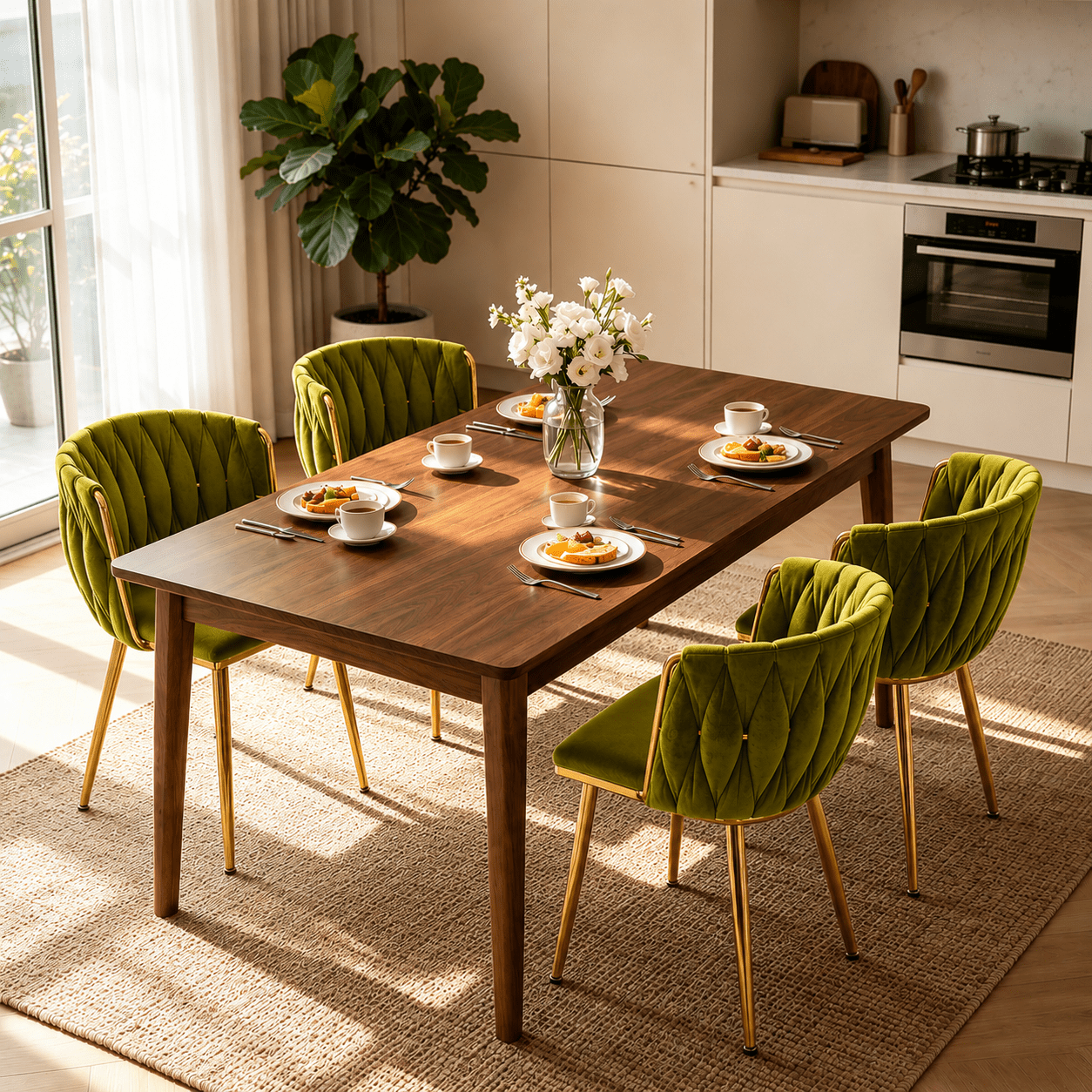 MOONMISS Dining Chairs Set of 4 with Metal Legs for Kitchen Dinning Room,Olive