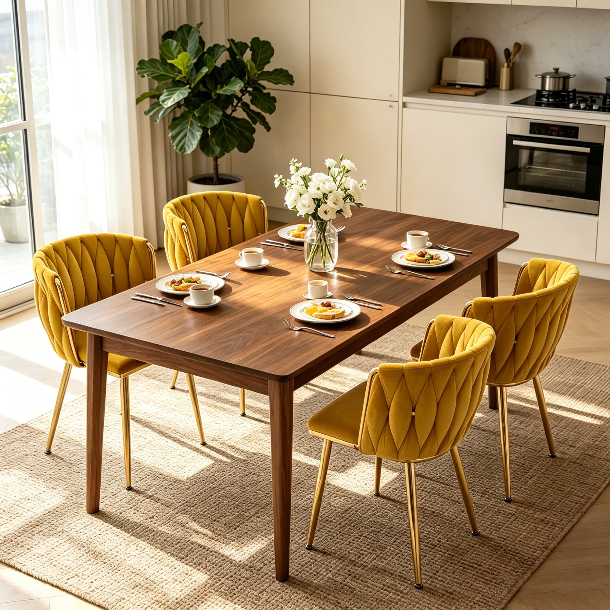 MOONMISS Dining Chairs Set of 4 with Metal Legs for Kitchen Dinning Room,Yellow