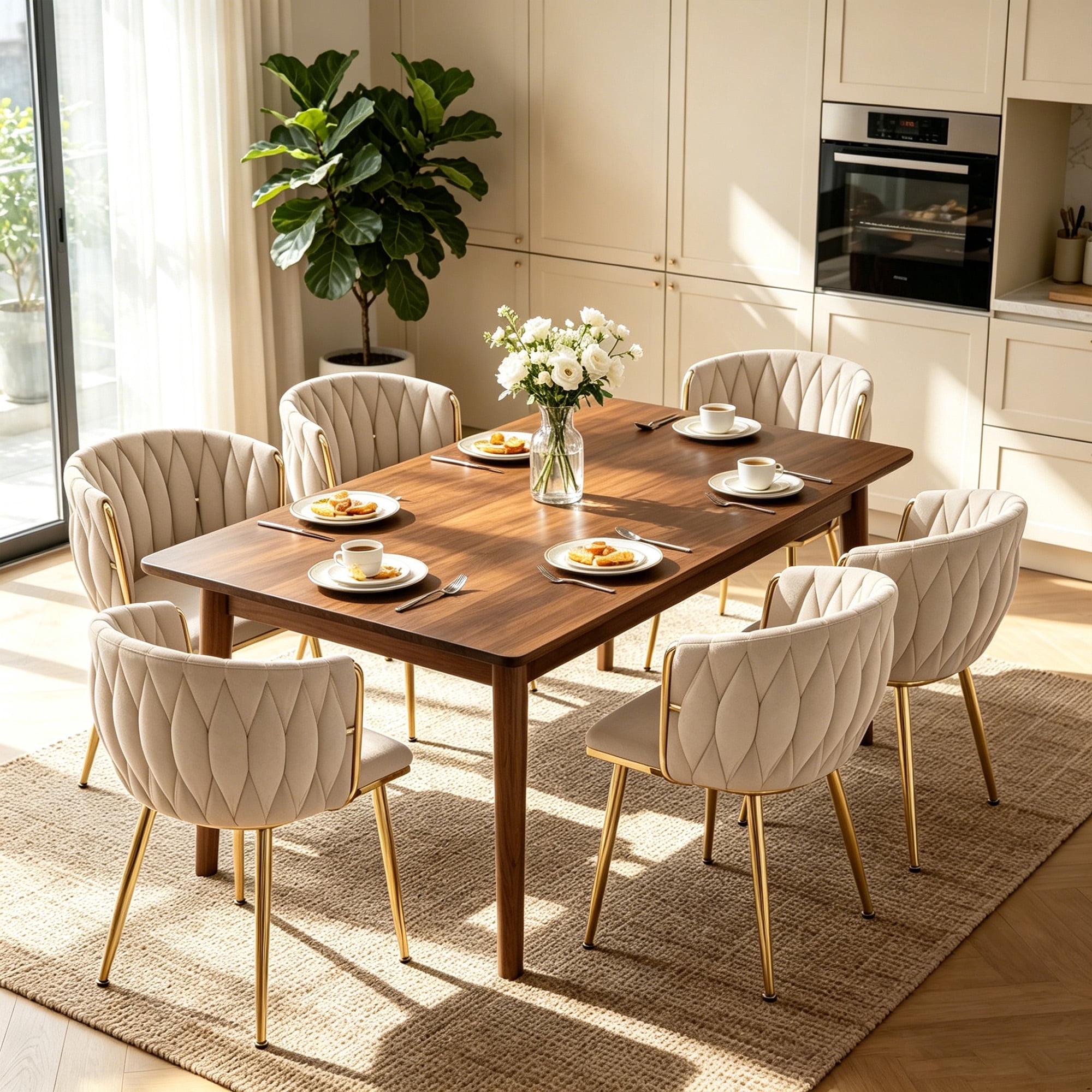 MOONMISS Dining Chairs Set of 6 with Metal Legs for Kitchen Dinning Room,Beige