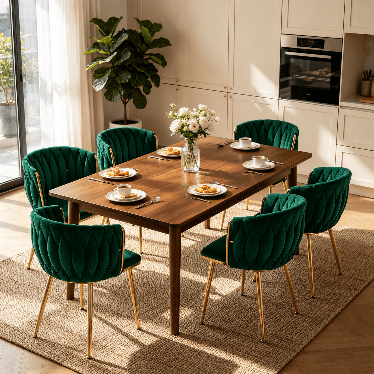 MOONMISS Dining Chairs Set of 6 with Metal Legs for Kitchen Dinning Room,Green