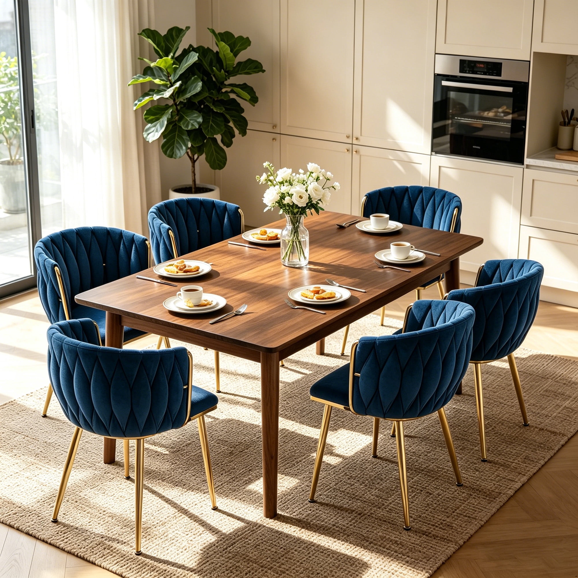 MOONMISS Dining Chairs Set of 6 with Metal Legs for Kitchen Dinning Room,Navy Blue
