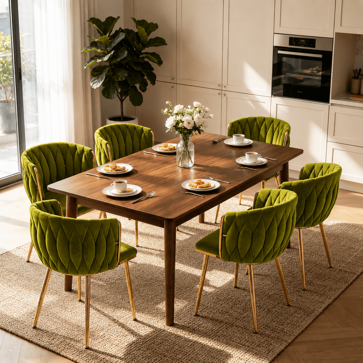 MOONMISS Dining Chairs Set of 6 with Metal Legs for Kitchen Dinning Room,Olive