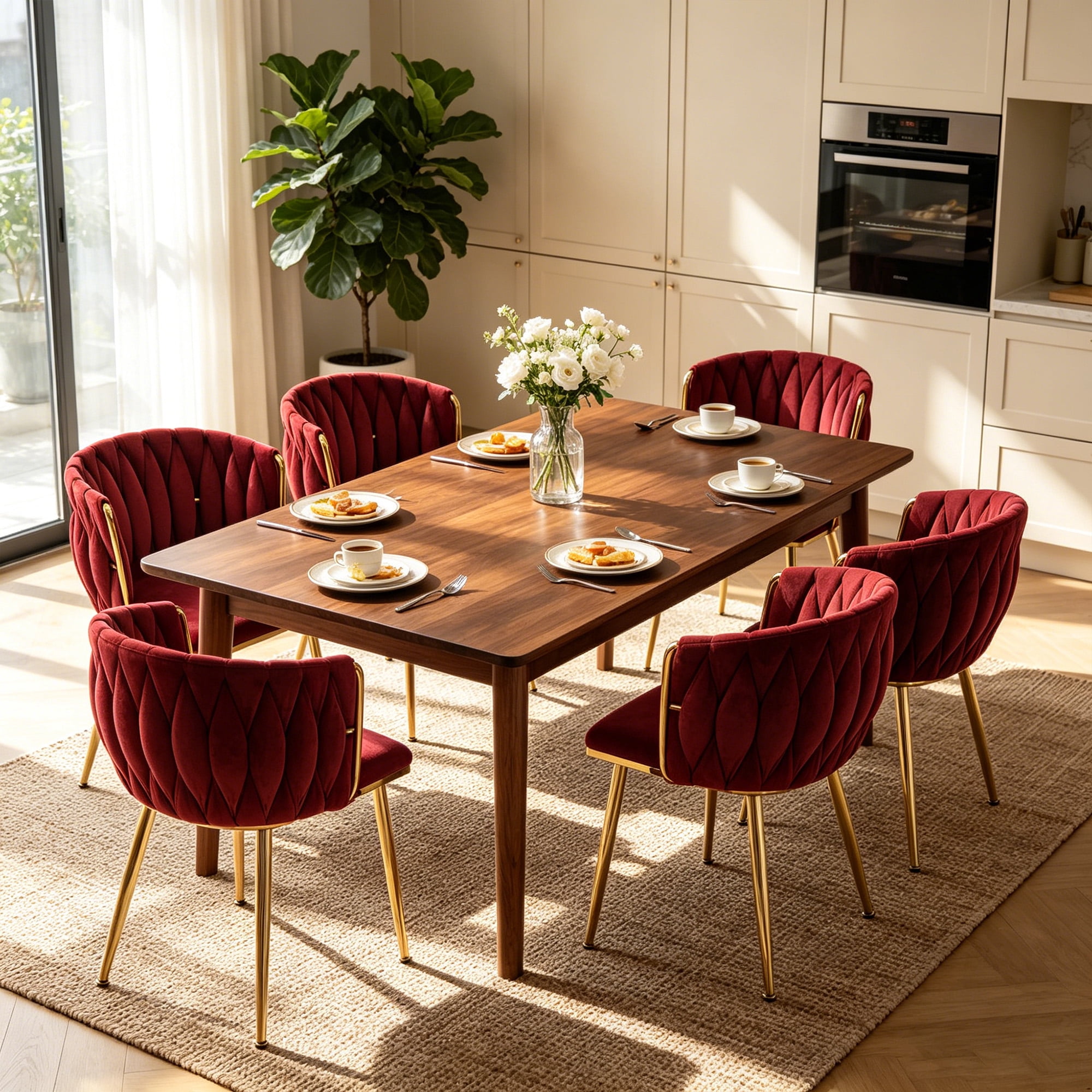 MOONMISS Dining Chairs Set of 6 with Metal Legs for Kitchen Dinning Room,Wine Red