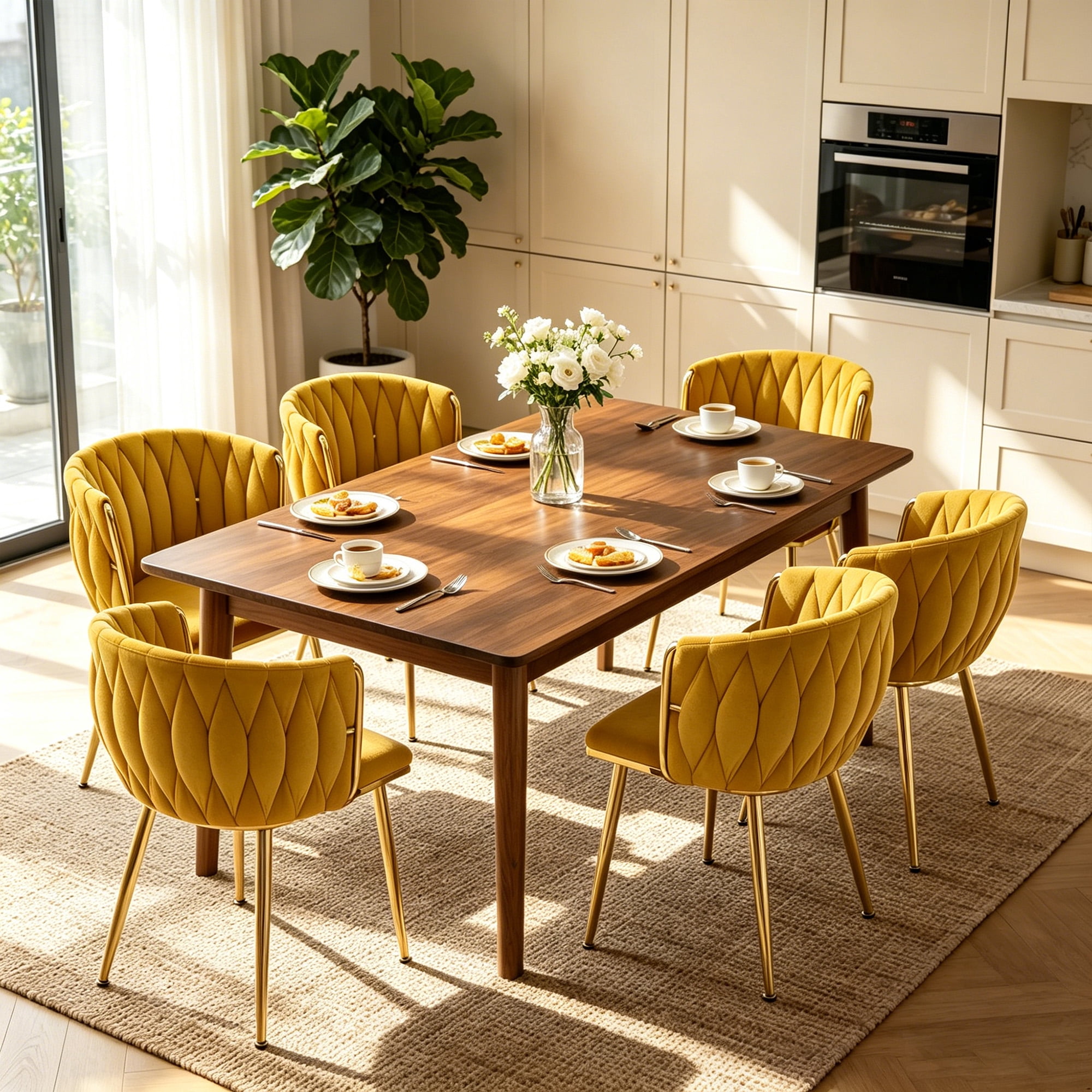 MOONMISS Dining Chairs Set of 6 with Metal Legs for Kitchen Dinning Room,Yellow