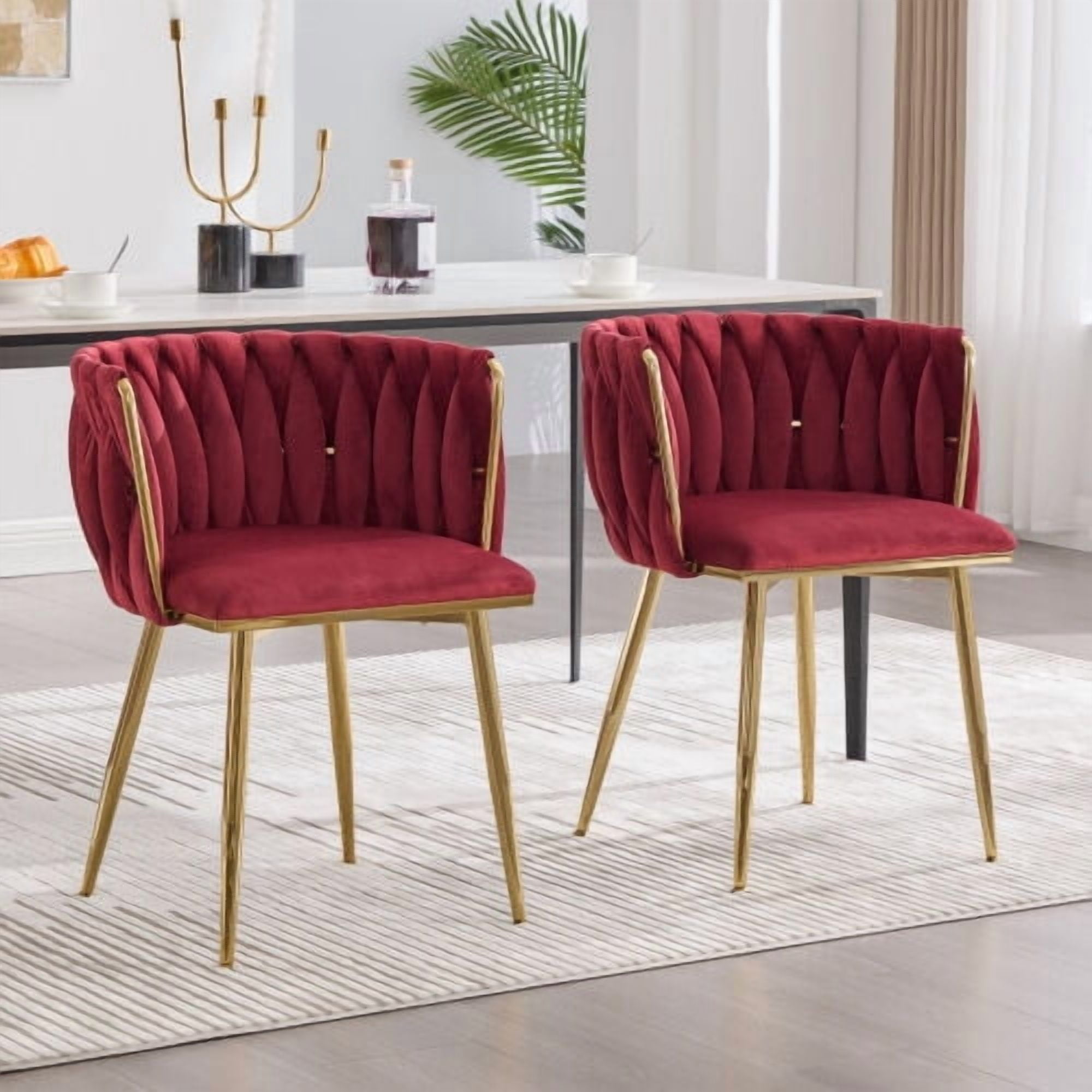 MOONMISS Dining Chairs Set of 2 with Metal Legs for Kitchen Dinning Room,Wine Red