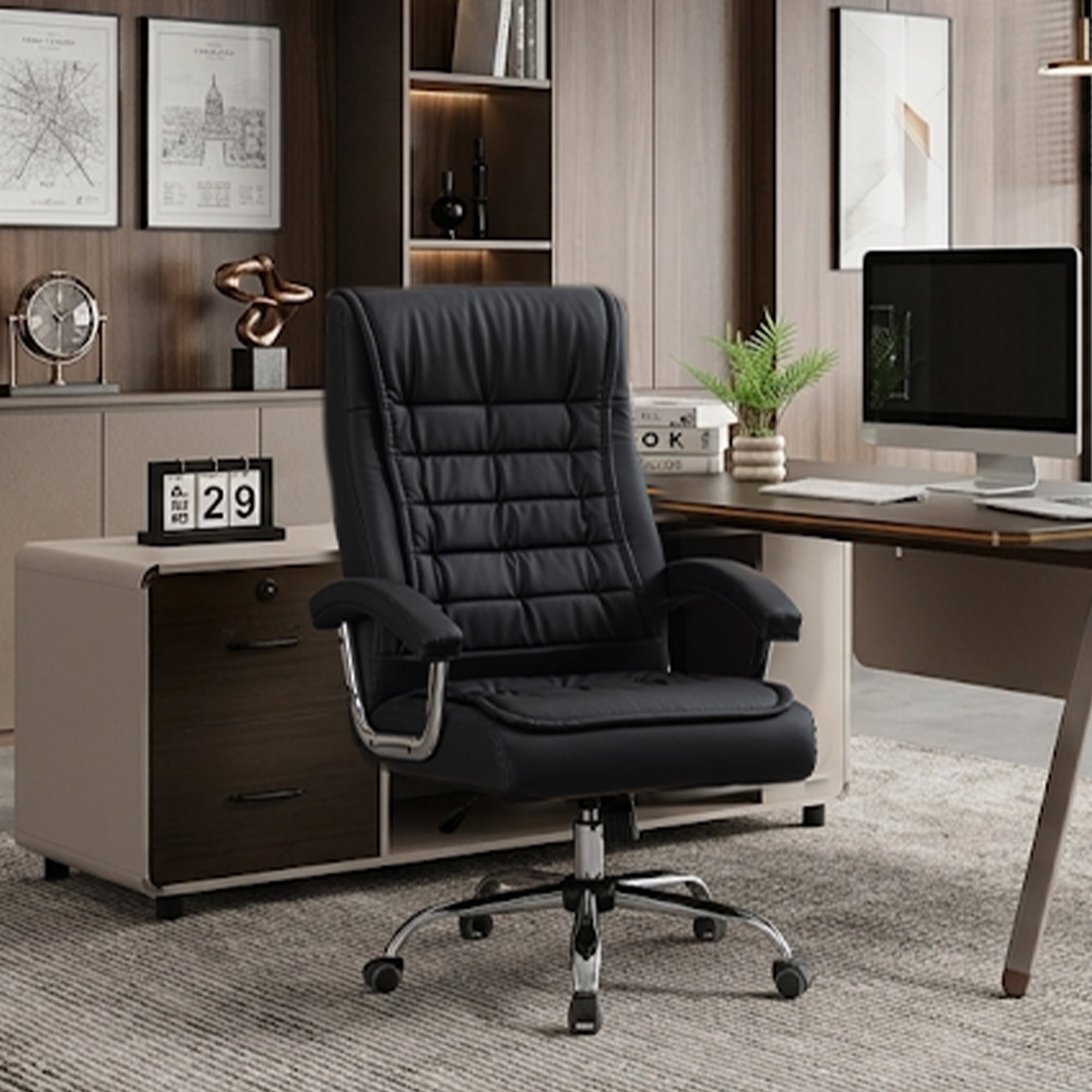 MOONMISS Executive Office Chair Adjustable Leather Chair High Back Swivel Office Desk Chair with Padded Armrest for Home Office,Black