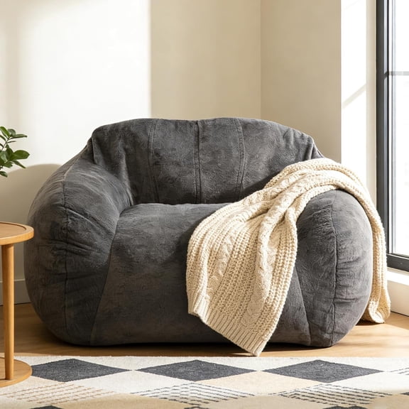 MOONMISS Faux Fur Bean Bag Chair Memory Foam Armrest Reading Lounge Sofa for Adults Kids Living Room Bedroom,Gray