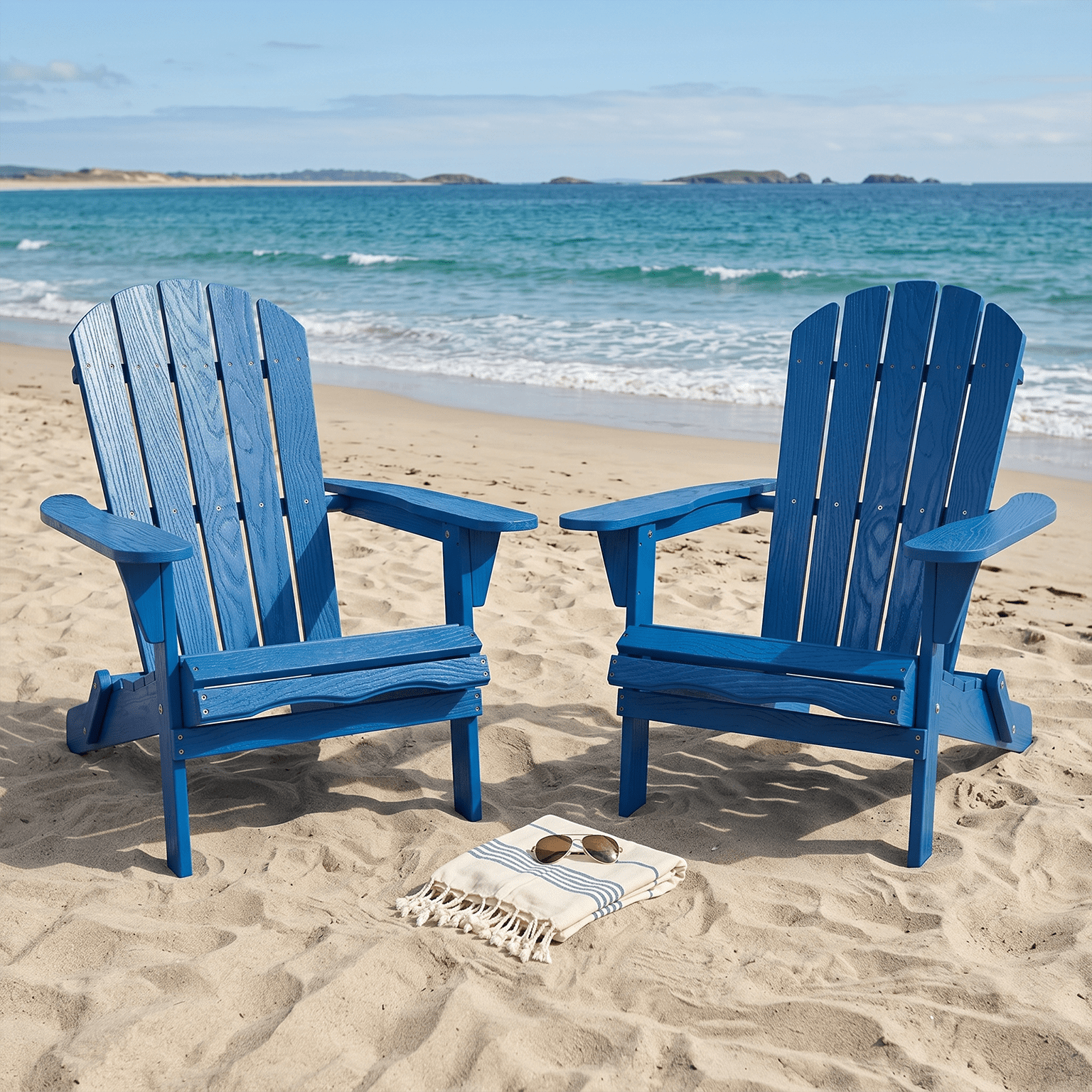MOONMISS Folding Adirondack Chair Set of 2, All-Weather Outdoor Fir Pit Chairs for Patio Garden Backyard,Dark Blue