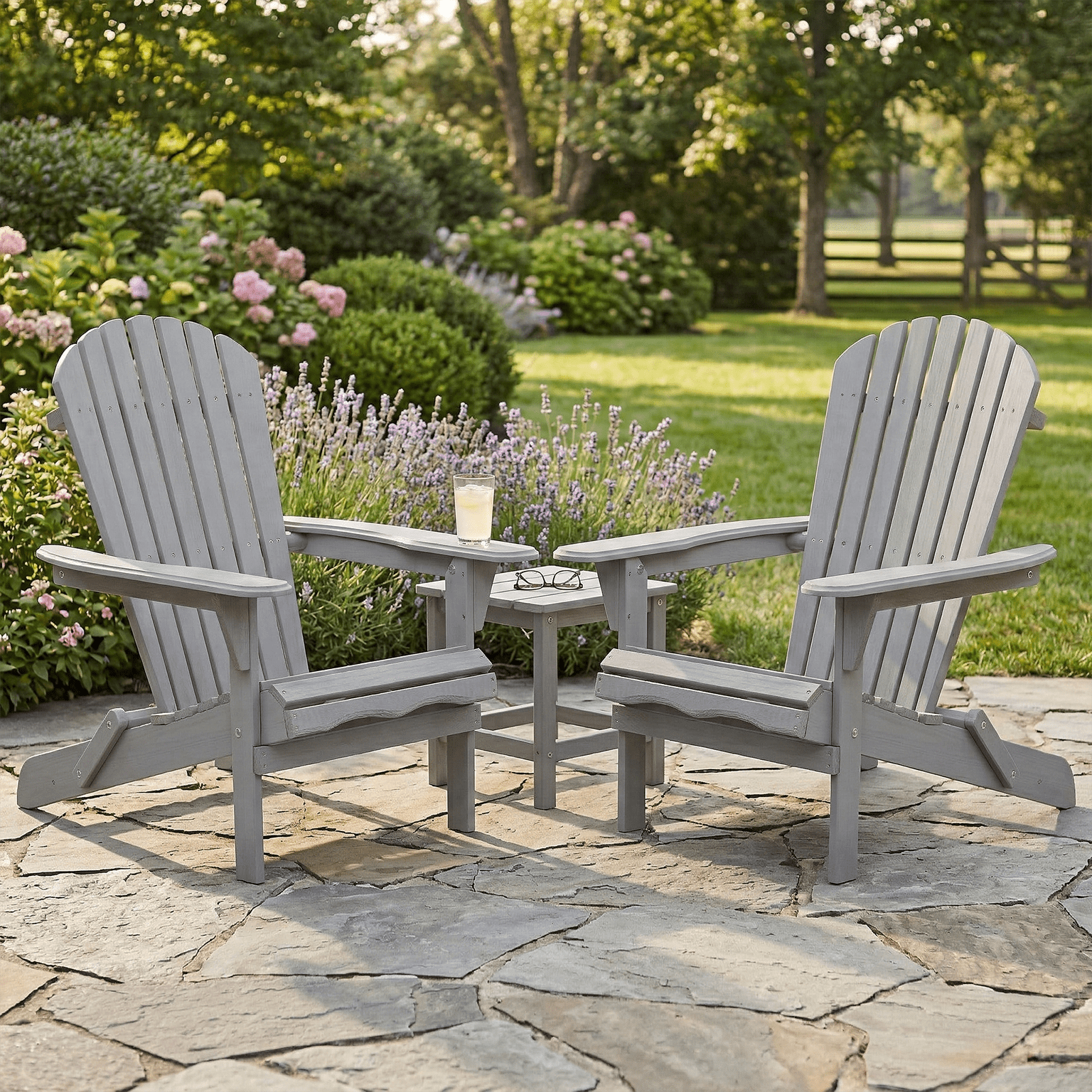 MOONMISS Folding Adirondack Chair Set of 2, All-Weather Outdoor Fir Pit Chairs for Patio Garden Backyard,Gray