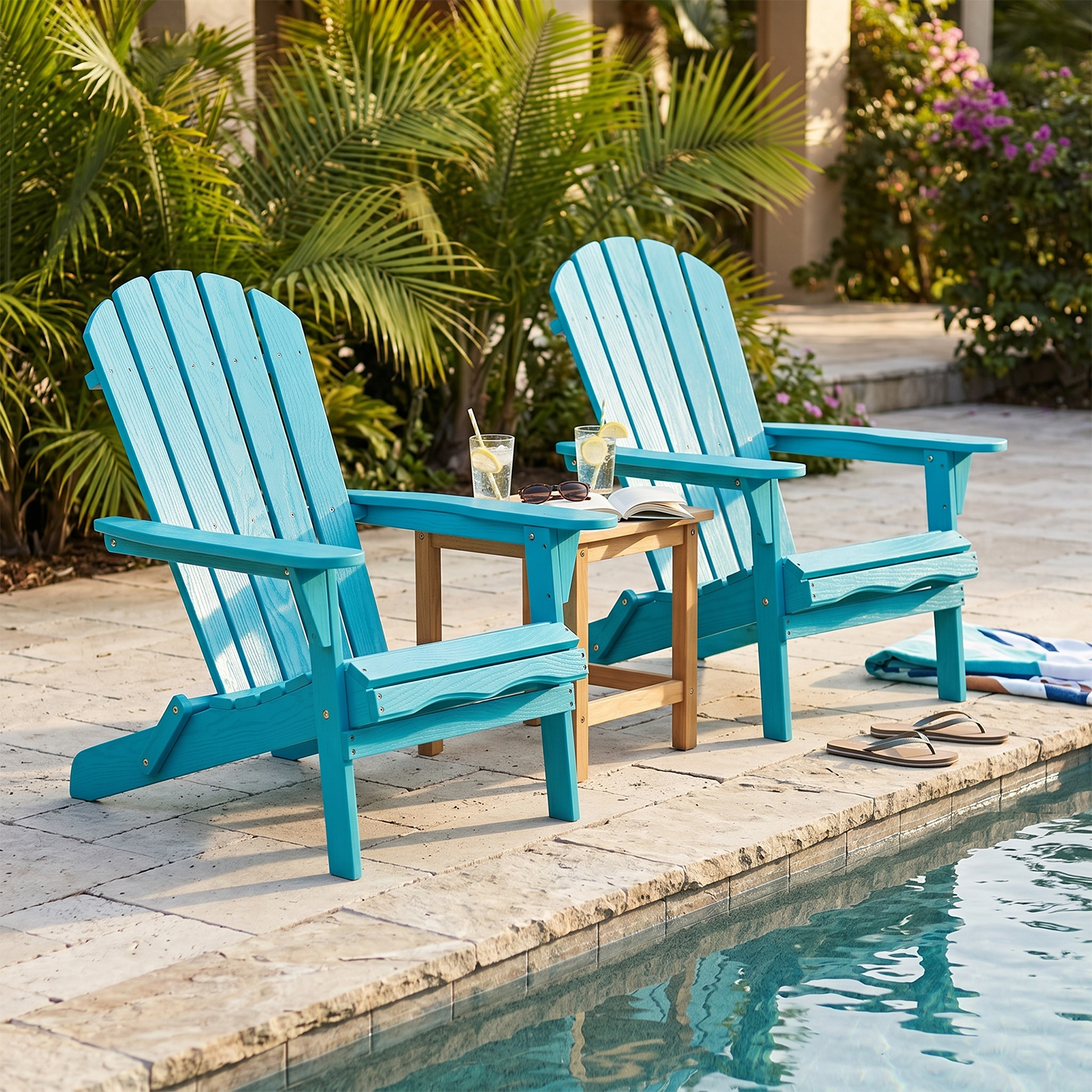 MOONMISS Folding Adirondack Chair Set of 2, All-Weather Outdoor Fir Pit Chairs for Patio Garden Backyard,Light Blue