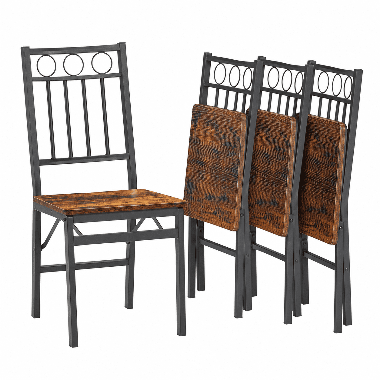 MOONMISS Folding Dining Chairs Set of 4,Wood Seat & Metal Frame, Retro Modern Style Chair for Kitchen,Living Room