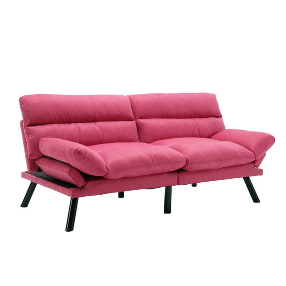 MOONMISS Futon Sofa Bed Linen Couch Modern Convertible Folding Recliner,Rose Red