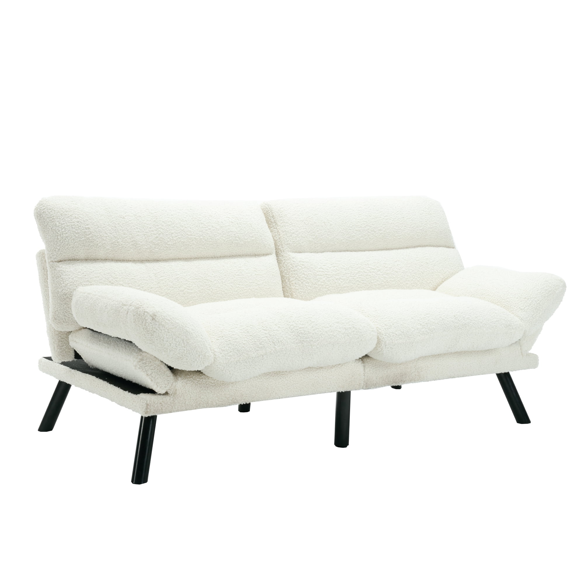 MOONMISS Futon Sofa Bed Teddy Couch Modern Convertible Folding Recliner,White