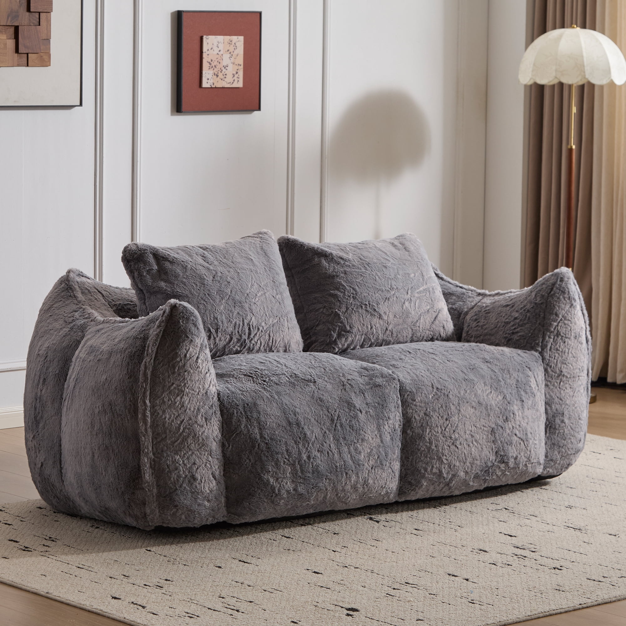 MOONMISS Giant Bean Bag Chair, No Assembly Required, Ultra-Soft Plush Lounge Chair with Two Pillows, Suitable for Living Room or Bedroom, Gray