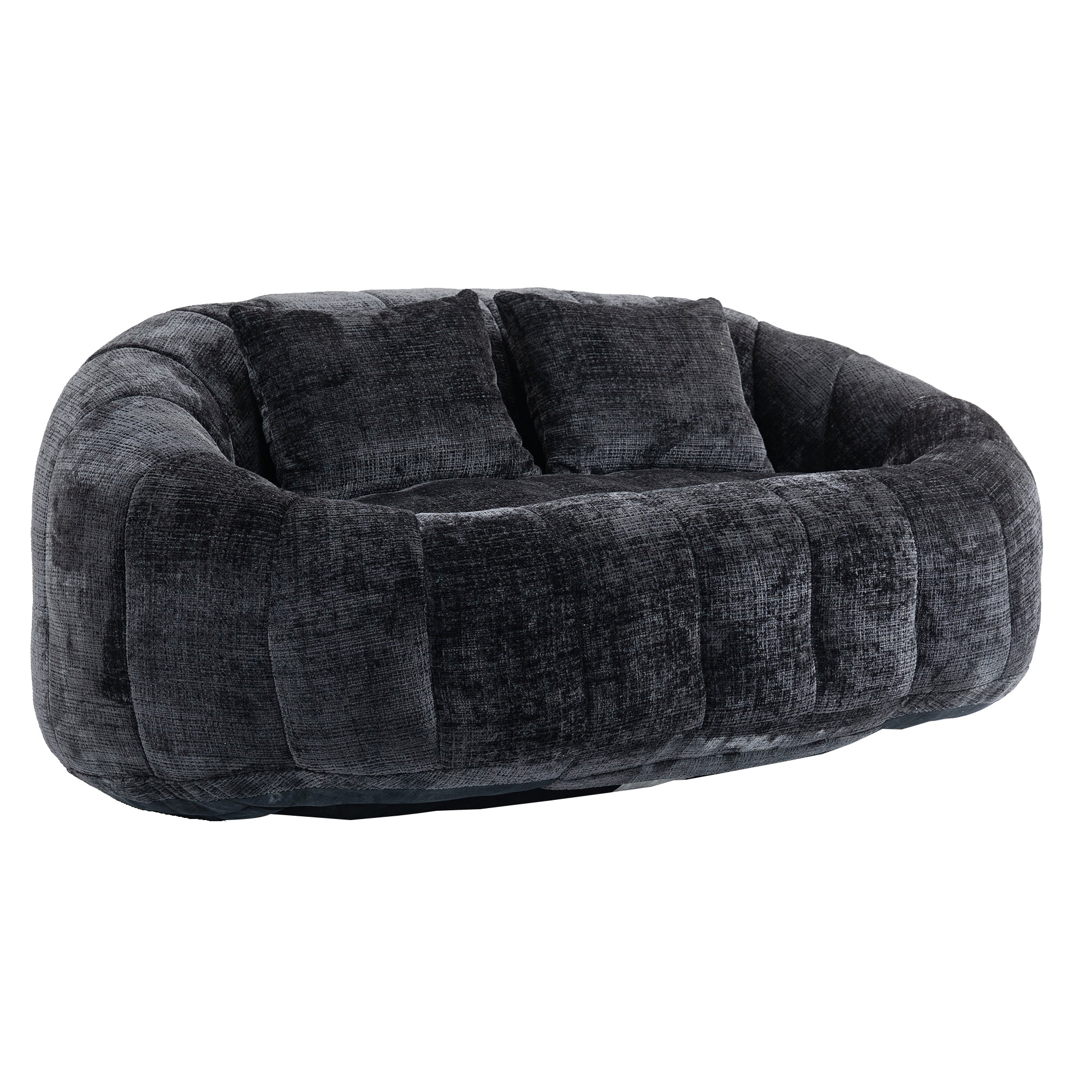 MOONMISS Large 59'' Bean Bag Chair for Adults,Chenille Shell-Shaped Couch with Two Pillows,Oversized Single Sofa,Black