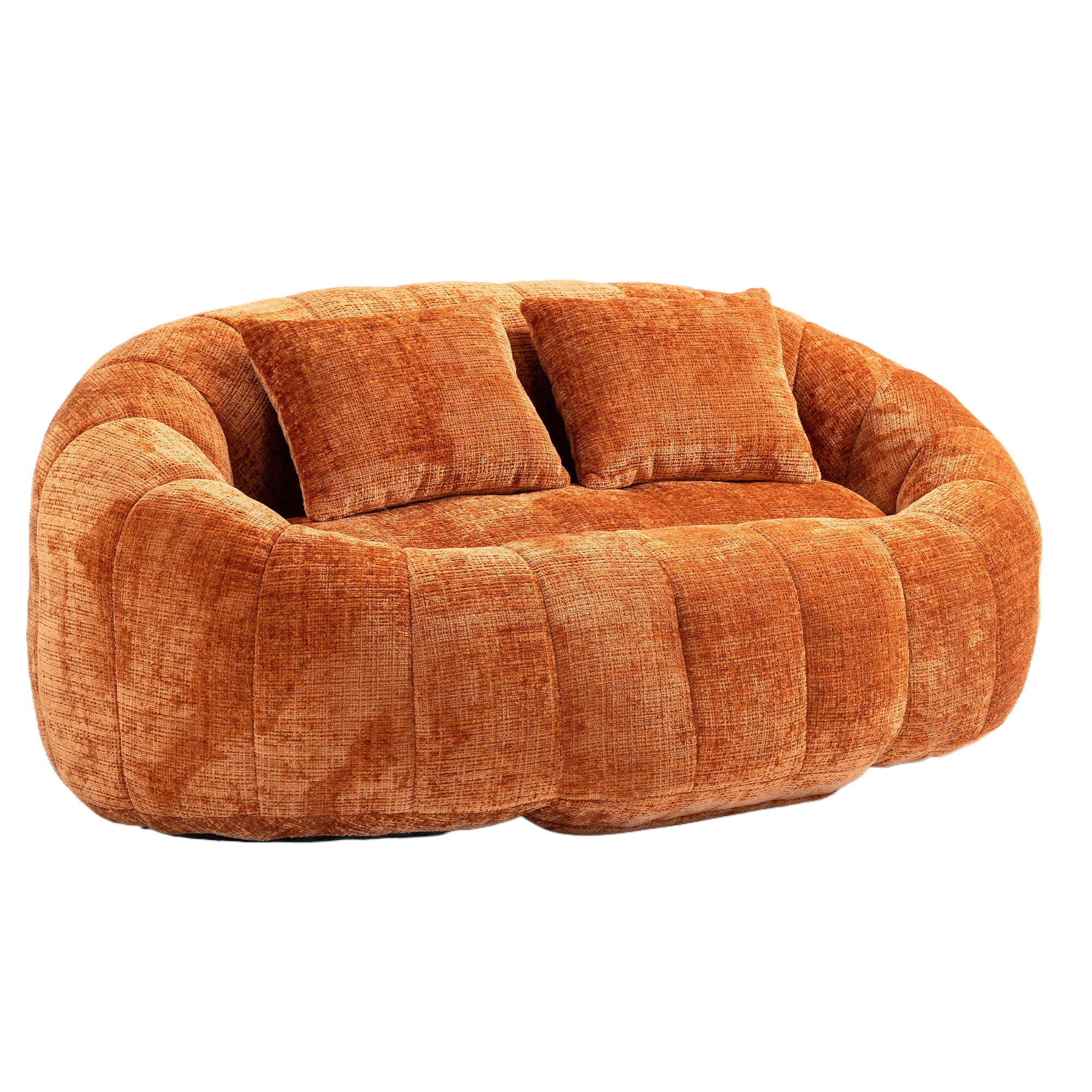 MOONMISS Large 59'' Bean Bag Chair for Adults,Chenille Shell-Shaped Couch with Two Pillows,Oversized Single Sofa,Orange