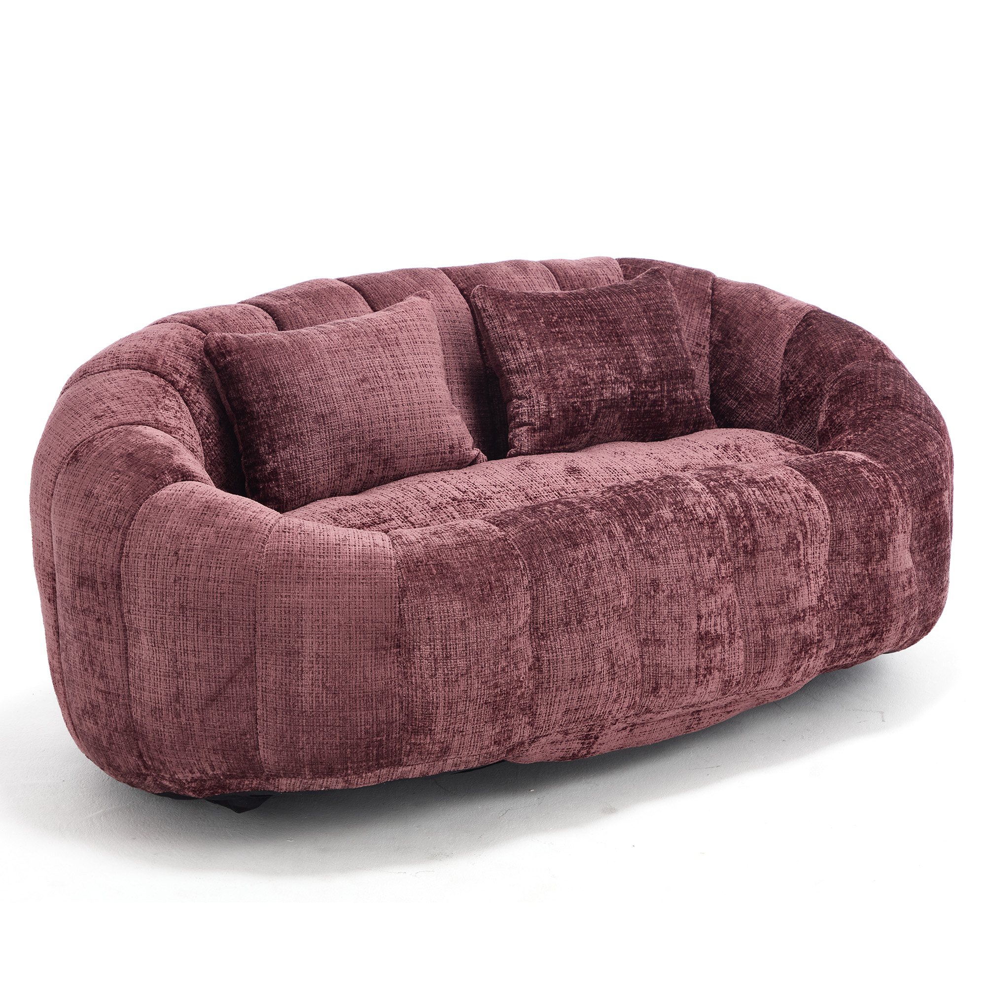 MOONMISS Large 59'' Bean Bag Chair for Adults,Chenille Shell-Shaped Couch with Two Pillows,Oversized Single Sofa,Wine Red