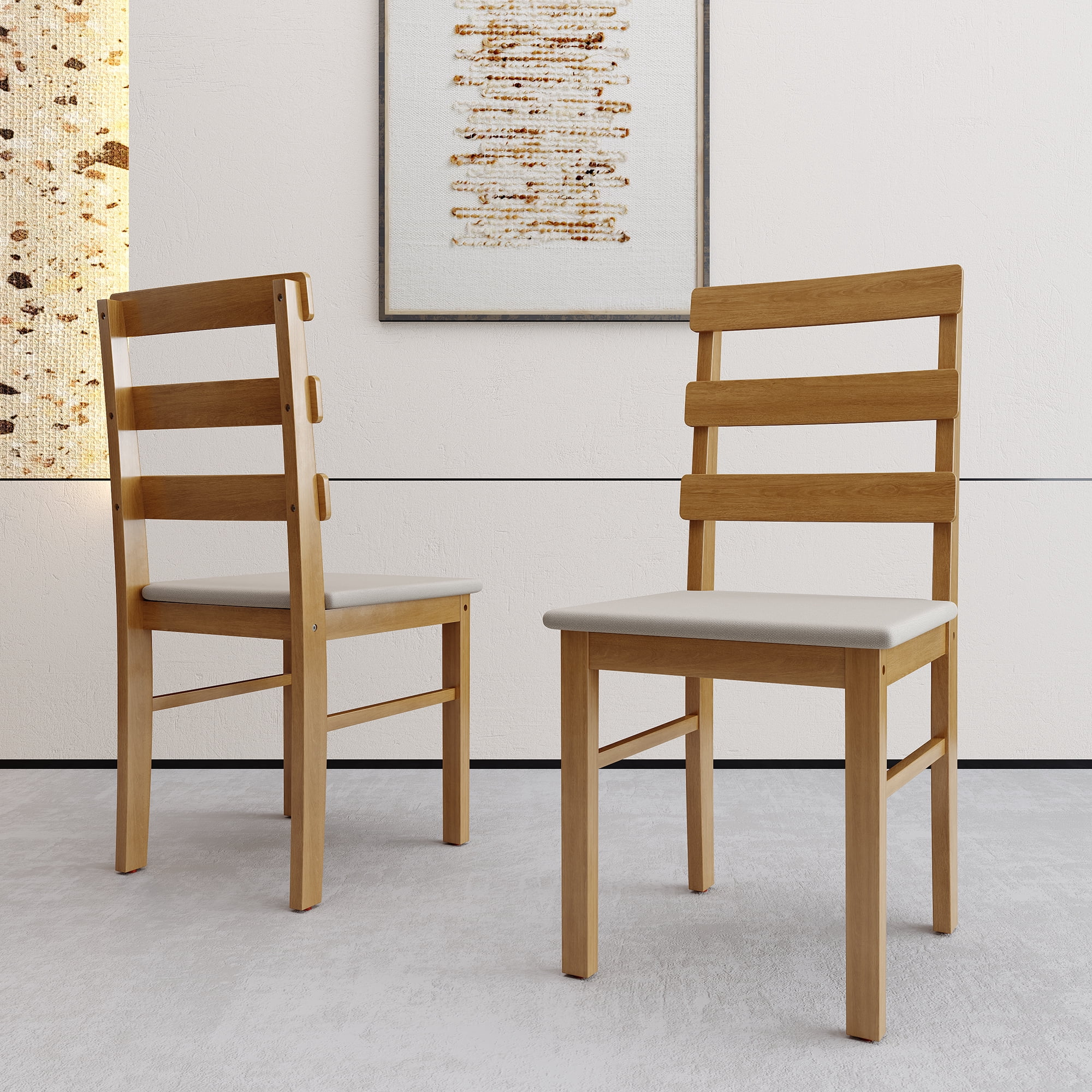 MOONMISS Linen Upholstered Solid Wood Three Horizontal Back Dining Chair(set of 2) for Dining Room,Kitchen-Wood