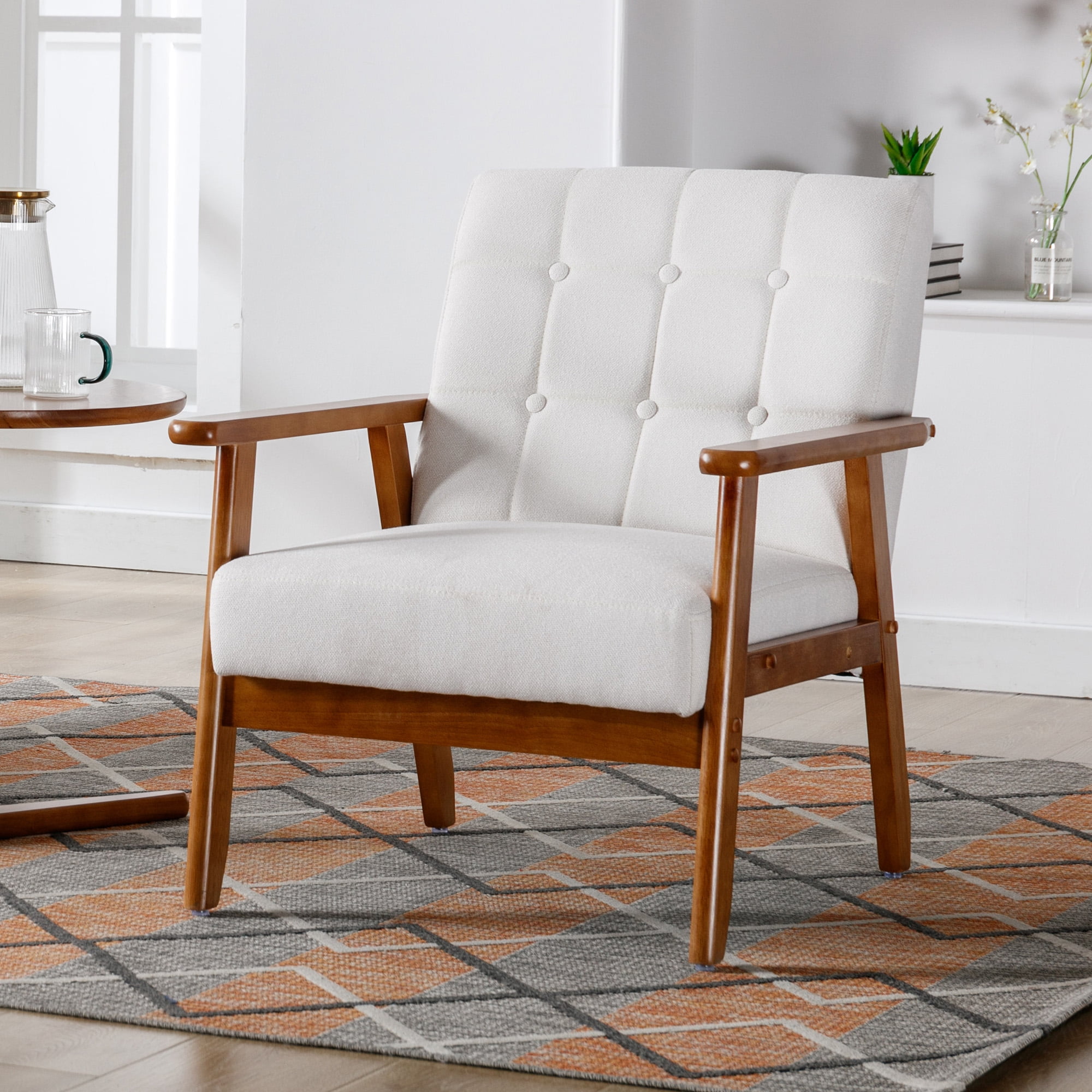 MOONMISS Linen Upholstered Tufted Mid-Century Modern Wood Frame