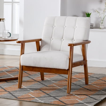 MOONMISS Linen Upholstered Tufted Mid-Century Modern Wood Frame Accent Chair for Living Room-Beige