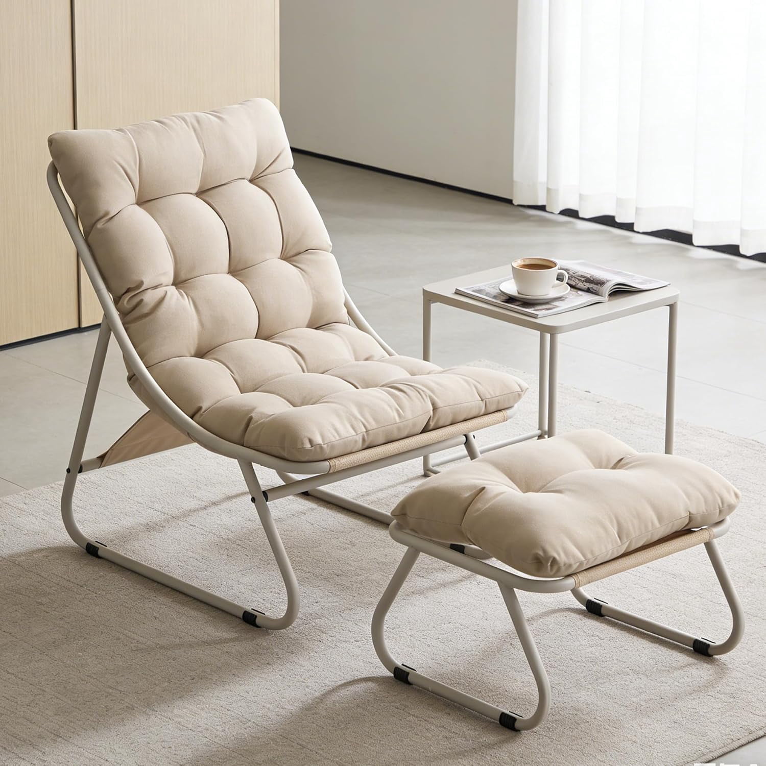 MOONMISS Lounge Chair with Ottoman ,Accent Chair with Plush Cushion and Footstool for Living Room,Beige