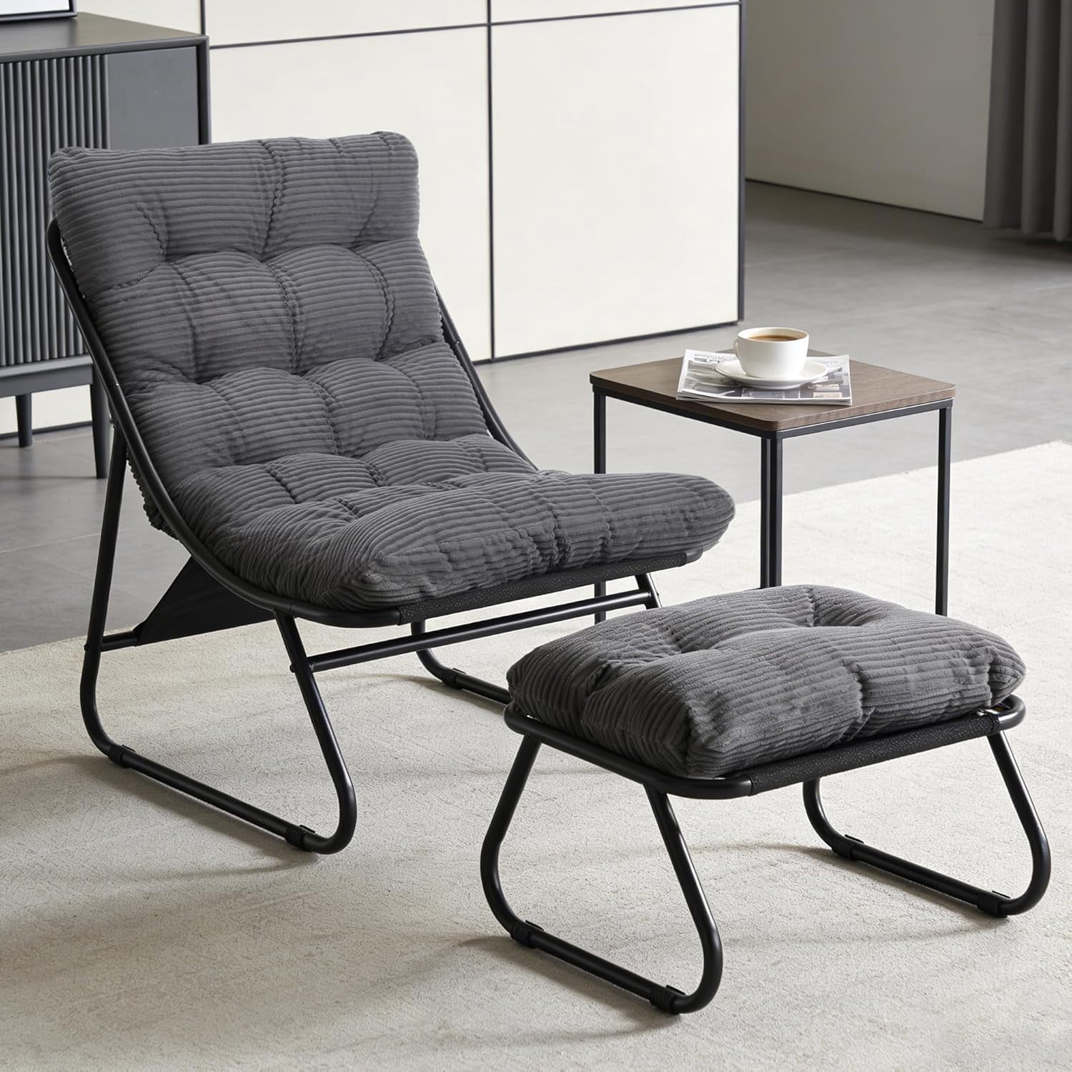 MOONMISS Lounge Chair with Ottoman ,Accent Chair with Plush Cushion and Footstool for Living Room,Dark Gray