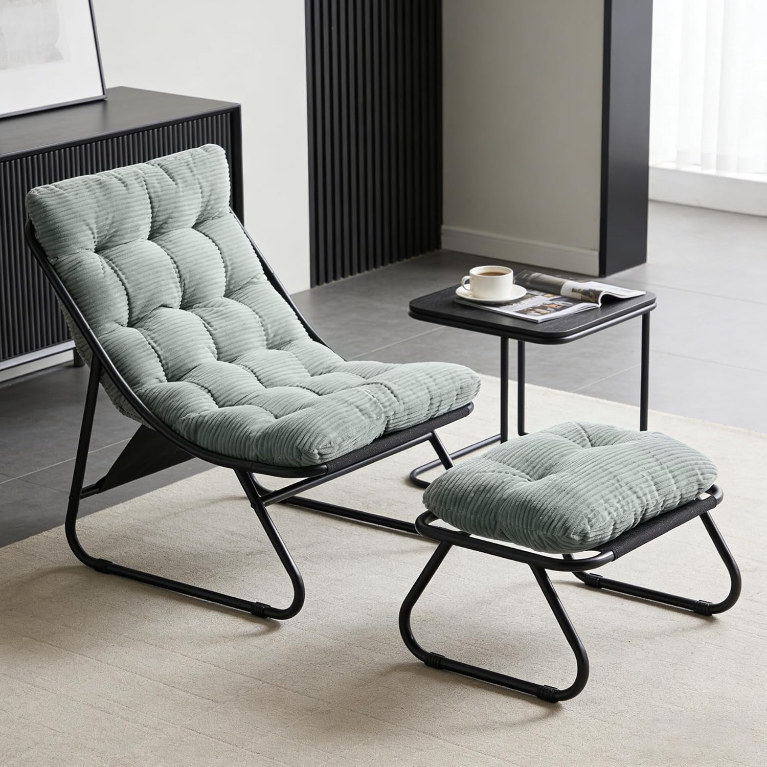 MOONMISS Lounge Chair with Ottoman ,Accent Chair with Plush Cushion and Footstool for Living Room,Green