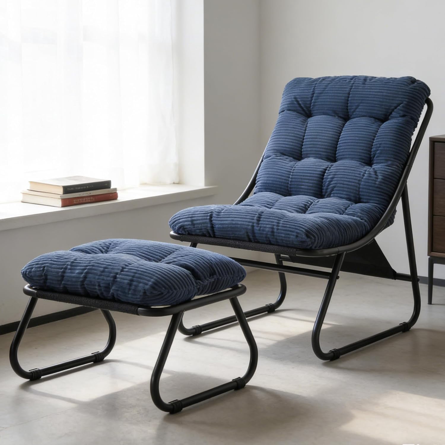 MOONMISS Lounge Chair with Ottoman ,Accent Chair with Plush Cushion and Footstool for Living Room,Navy Blue