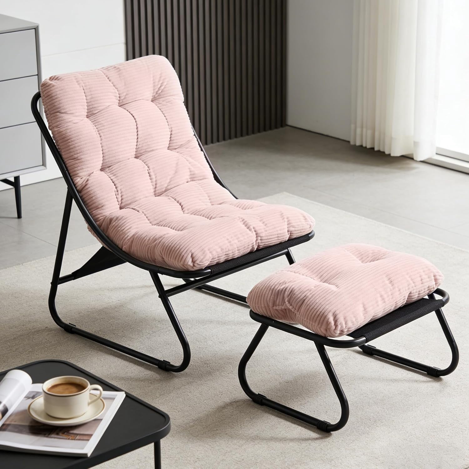MOONMISS Lounge Chair with Ottoman ,Accent Chair with Plush Cushion and Footstool for Living Room,Pink