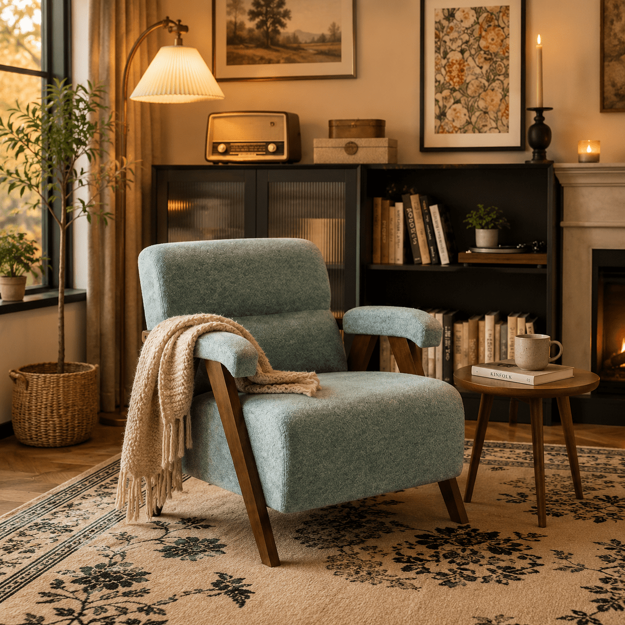 MOONMISS Mid-Century Accent Chair，Armchair for Living Room with Thick Cushions,Green