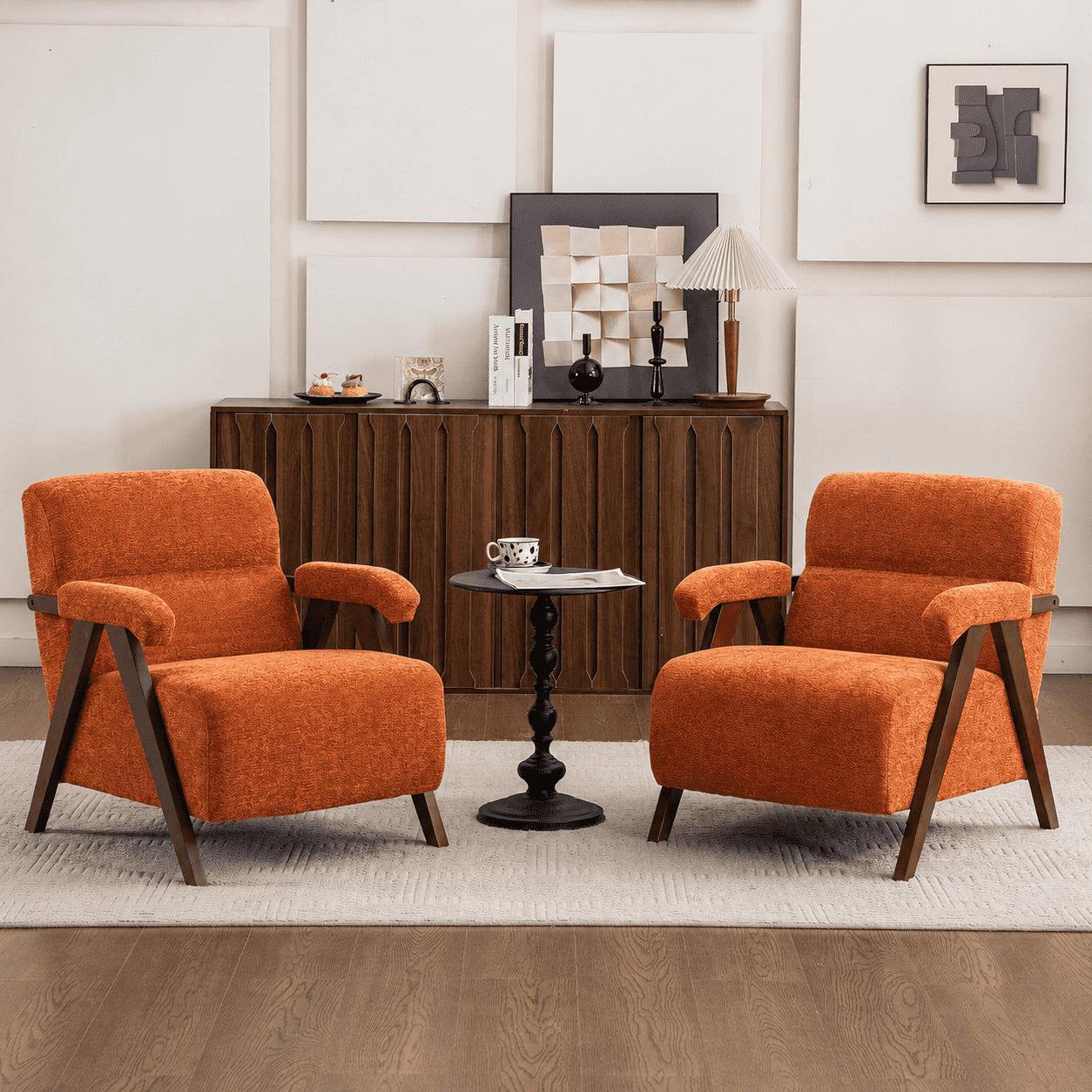 MOONMISS Mid-Century Accent Chair（Set of 2），Armchair for Living Room with Thick Cushions,Orange