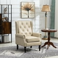 thumbnail image 1 of MOONMISS Mid-Century Leather Upholstered Tufted Nailhead Wood Frame Armchair for Living Room-Camel, 1 of 6