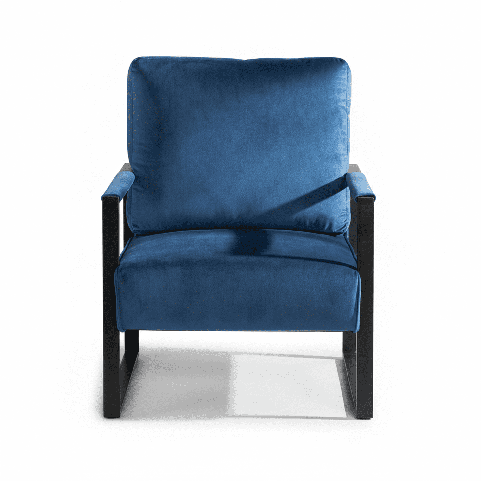 MOONMISS Mid-Century Modern Accent Chair,Black Square Metal Frame with Thick Cushion,Blue Velvet