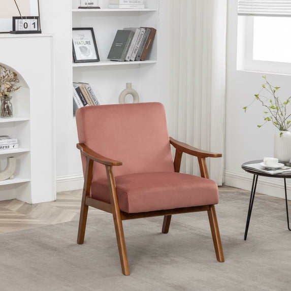 MOONMISS Mid Century Modern Accent Chair Solid Wood Frame Microfiber Living Room,Rose Velvet