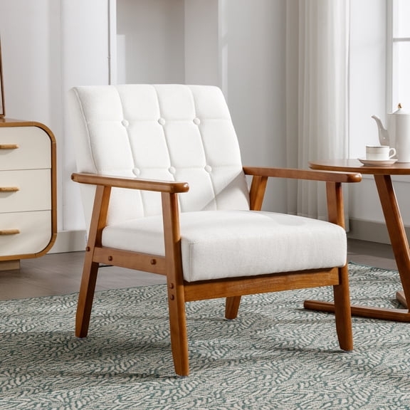 MOONMISS Mid Century Modern Arm Chair with Rubber Wood Frame, Accent Chair with Velvet Upholstery for Living Room Bedroom Reading Room, Easy Assembly,Beige