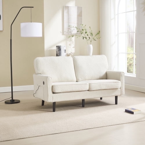 MOONMISS Mid Century Modern Loveseat,with USB & Demountable Pillow Cover for Living Room Bedroom,Beige