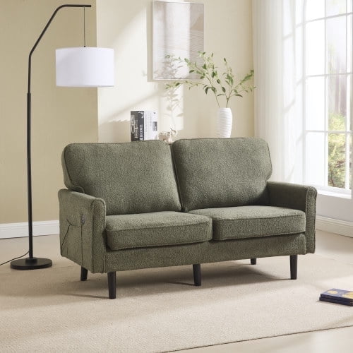 MOONMISS Mid Century Modern Loveseat,with USB & Demountable Pillow Cover for Living Room Bedroom,Green