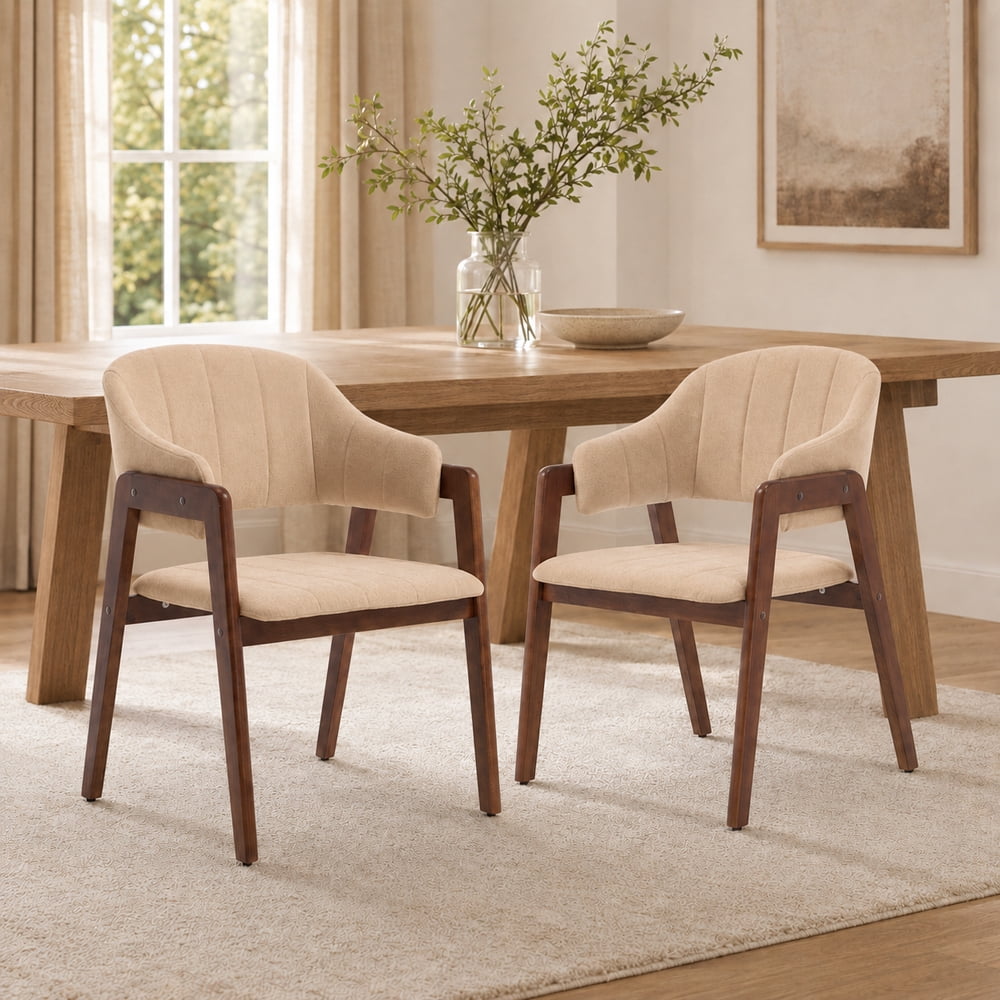 MOONMISS Mid-Century Modern Upholstered Dining Chair with Curved Back and Wooden Frame, Fabric Armchair for Dining Room Kitchen Living Room