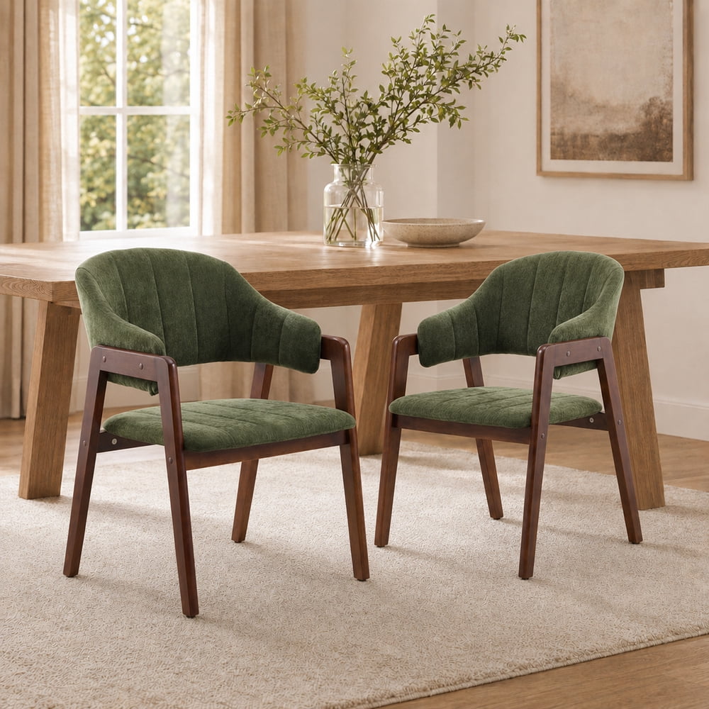 MOONMISS Mid-Century Modern Upholstered Dining Chair with Curved Back and Wooden Frame, Fabric Armchair for Dining Room Kitchen Living Room