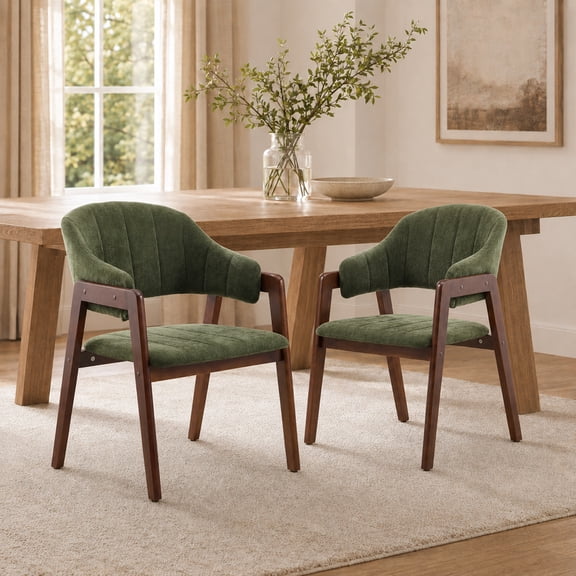 MOONMISS Mid-Century Modern Upholstered Dining Chair with Curved Back and Wooden Frame, Fabric Armchair for Dining Room Kitchen Living Room