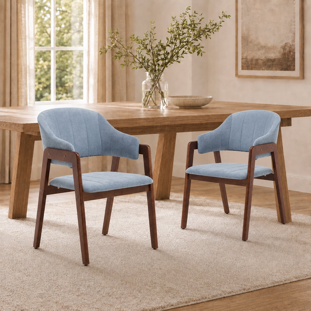 MOONMISS Mid-Century Modern Upholstered Dining Chair with Curved Back and Wooden Frame, Fabric Armchair for Dining Room Kitchen Living Room