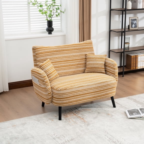 MOONMISS Modern Sofa with Ultra-Comfortable Armrests Solid Wood 2-Seater Yellow