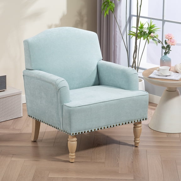 MOONMISS Modern Accent Chair Capacity Retro Wood Legs Nailhead Trim Comfy Upholstered Armchair for Living Room Bedroom,Light blue