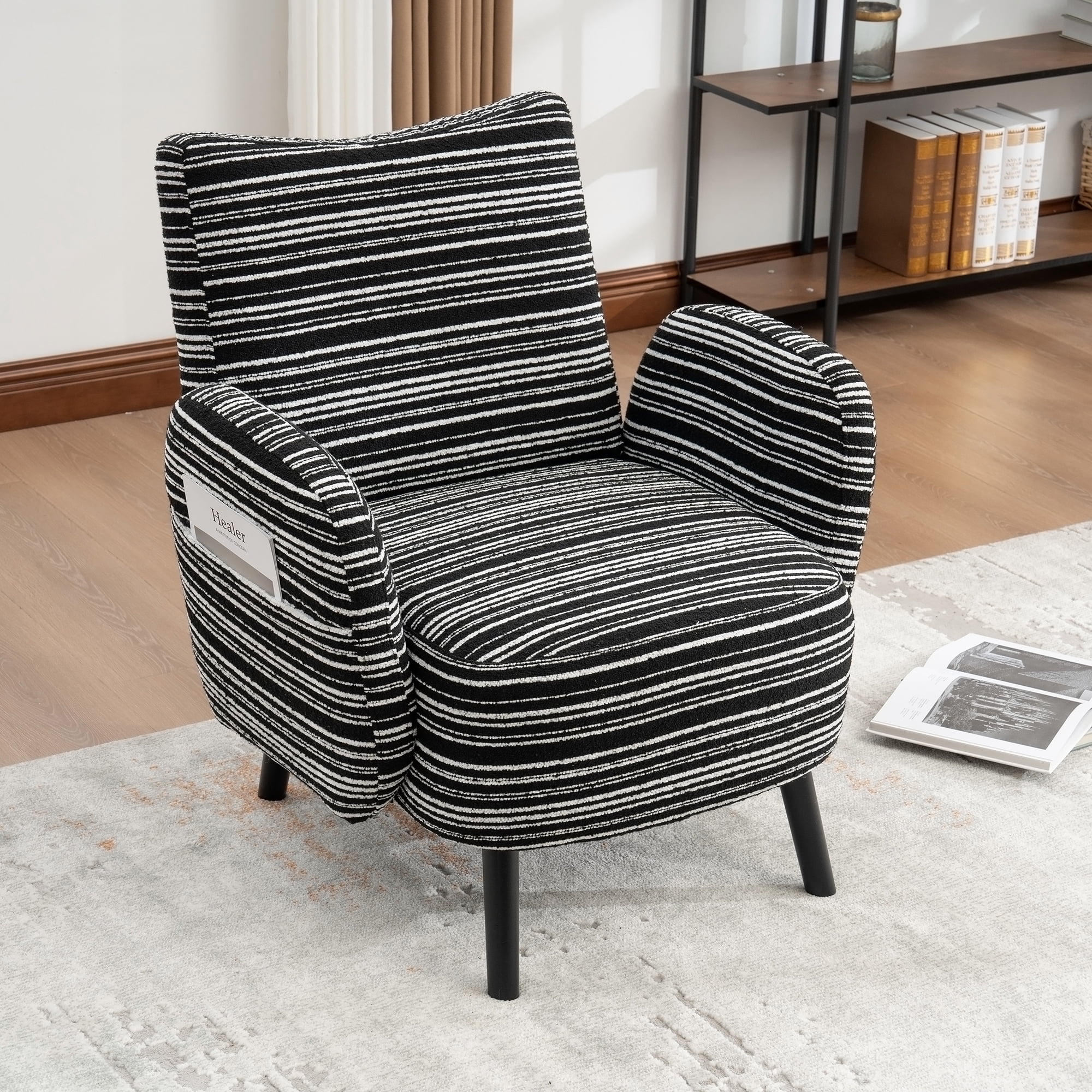 MOONMISS Modern Accent Chair with Ultra-Comfortable Armrests, Pillows and Storage Pockets, Deep-Seated Loveseat Sofa Couch for Bedroom, Small Spaces, Apartments (Black)