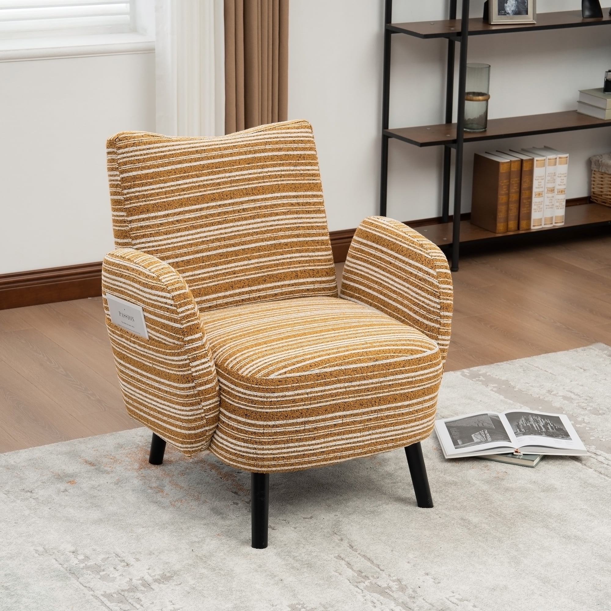 MOONMISS Modern Accent Chair with Ultra-Comfortable Armrests, Pillows and Storage Pockets, Deep-Seated Loveseat Sofa Couch for Bedroom, Small Spaces, Apartments (Mustard Yellow)