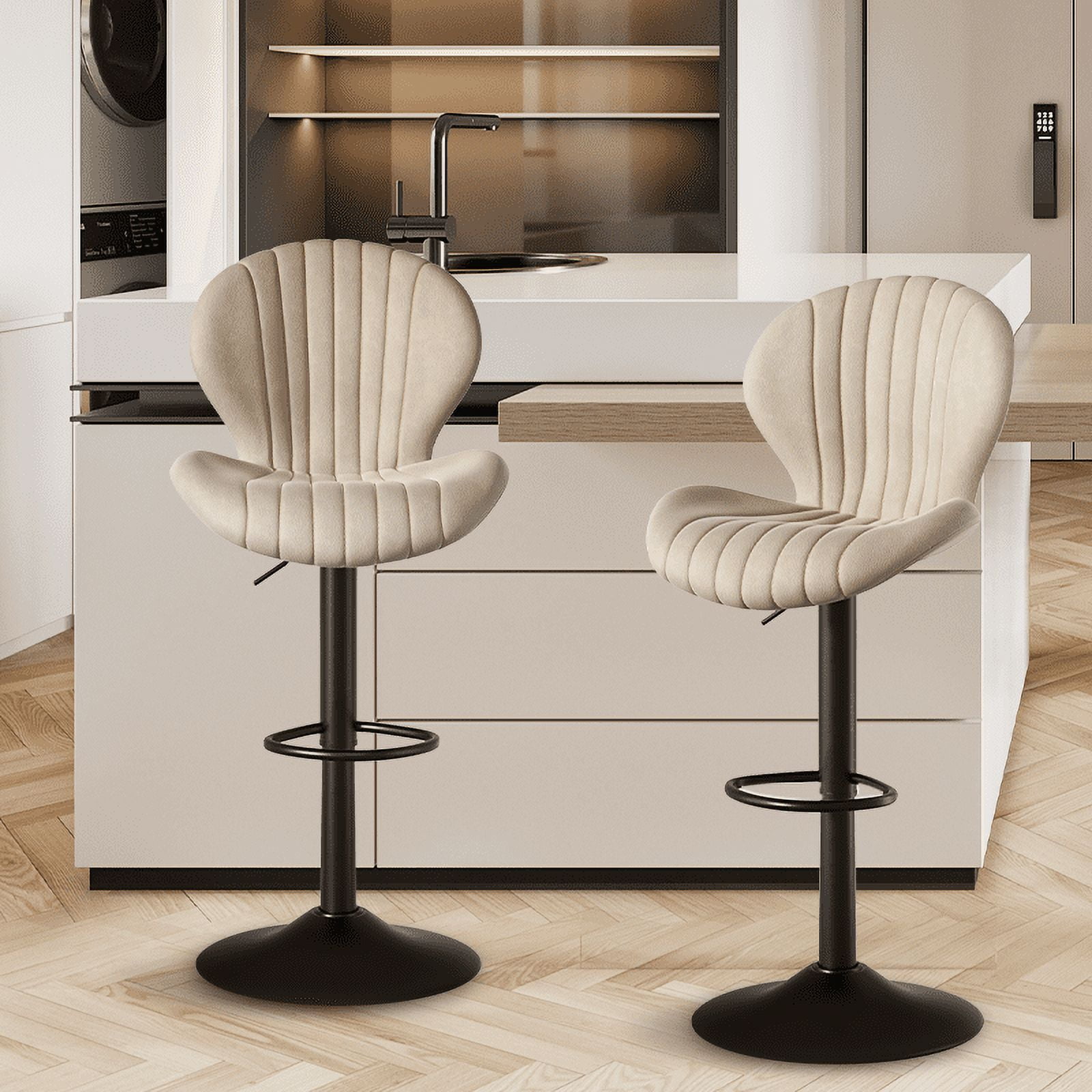MOONMISS Modern Adjustable Bar Stool Faux Leather Bar Stool,Beige(Set of 2)